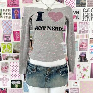 y2k i heart hot nerds waffle knit thermal off shoulder size S